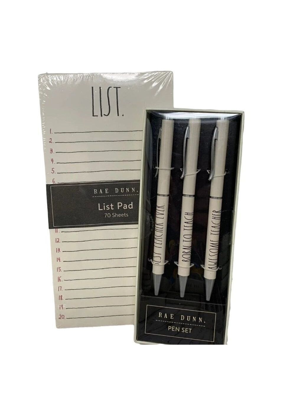 Rae Dunn Notepad 3 Pen Set Black Ballpoint List Note Pad Office Teacher Gift